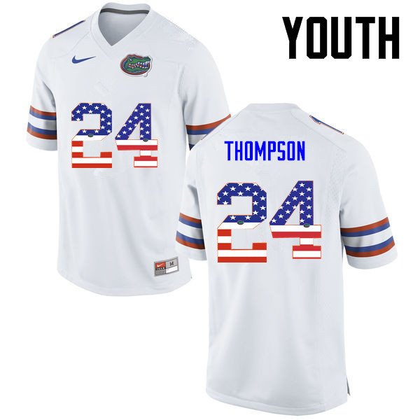 Youth Florida Gators #24 Mark Thompson College Football USA Flag Fashion Jerseys-White